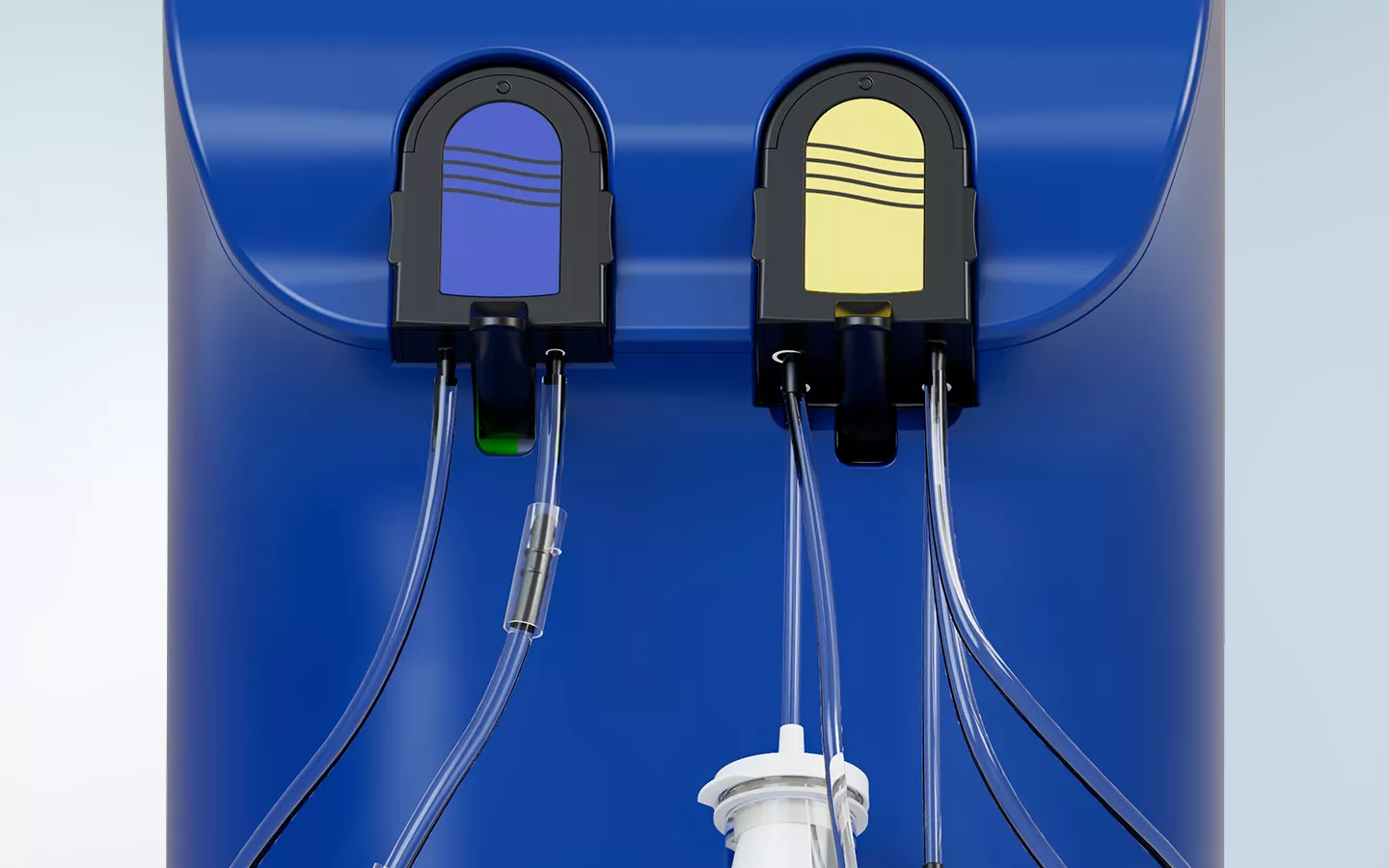 Närbild av låsspakar på Fluent Pro Fluid Management System