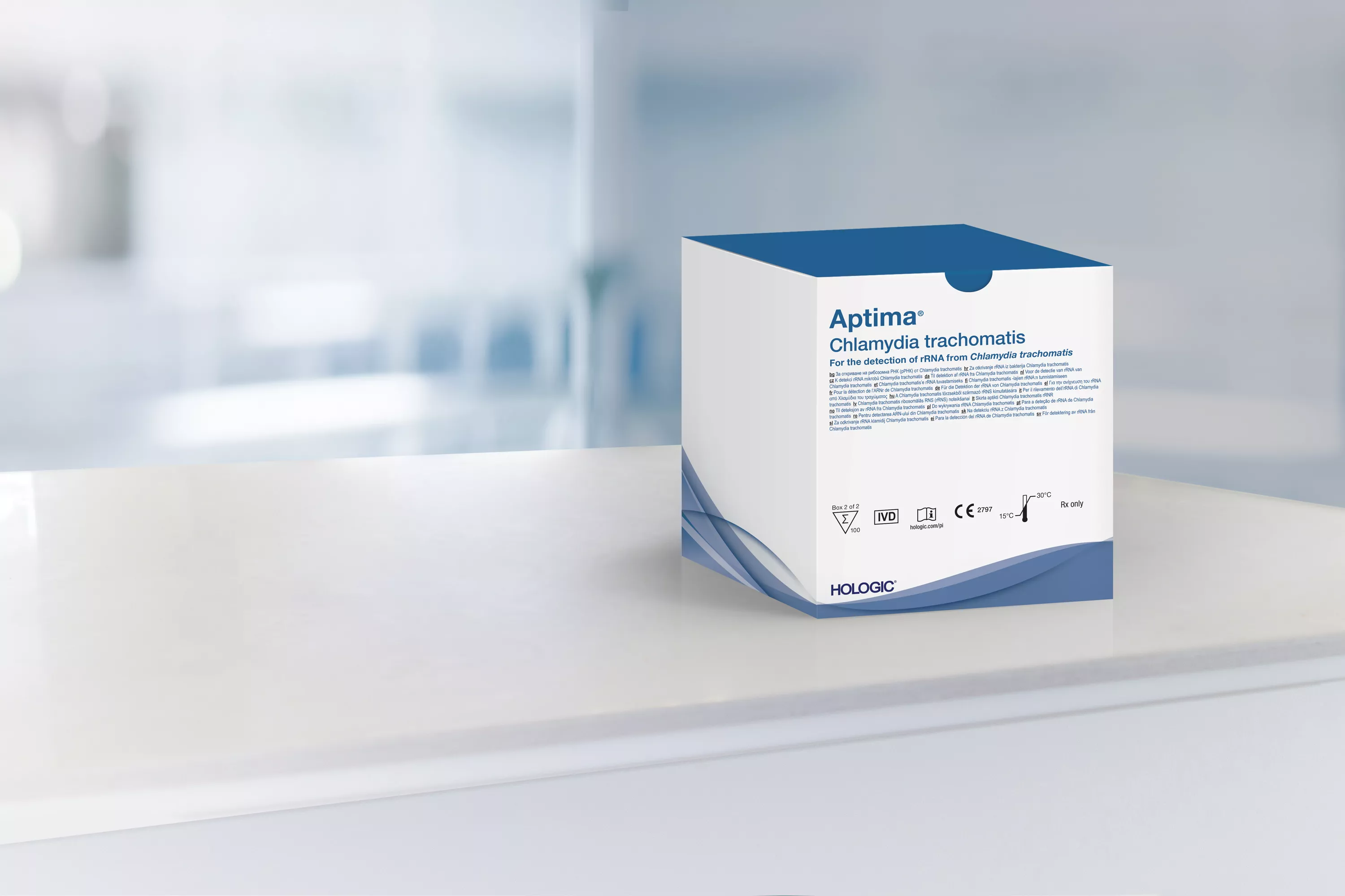 Analysförpackning mot laboratoriebakgrund