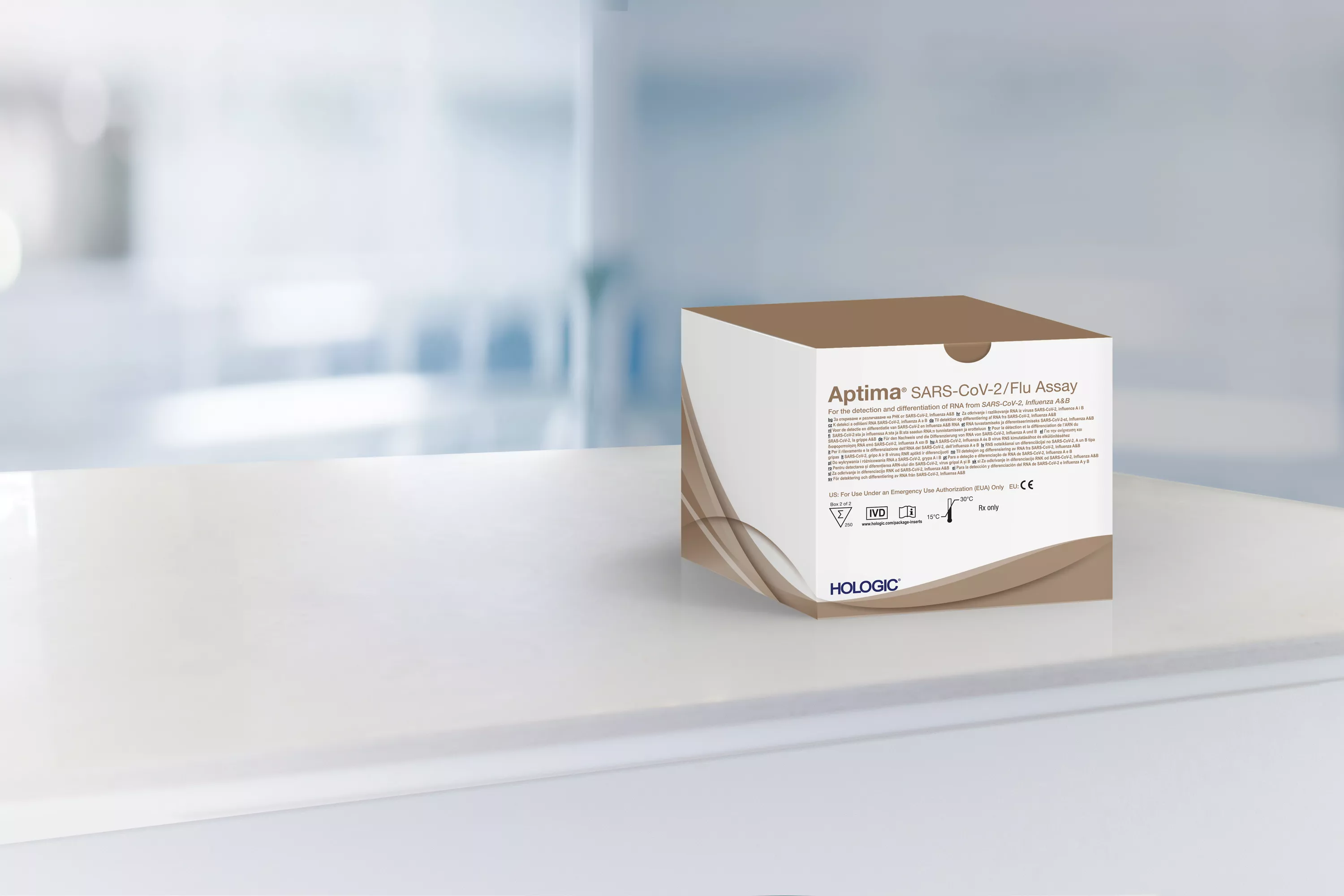 Analysförpackning mot laboratoriebakgrund